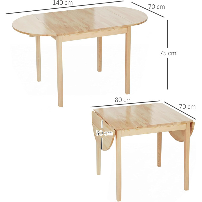 Дерев&39яний розкладний обідній стіл HOMCOM, кухонний стіл на 6 осіб з відкидним верхом, овальний розкладний обідній стіл для невеликих приміщень, їдальня, кухня, 140 x 70 x 75 см, натуральне дерево