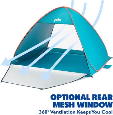 Пляжний намет Yello Pop-Up На 3-4 особи із захистом від ультрафіолету UPF 50 Преміальний пляжний сонцезахисний намет Легке встановлення Пляжний кемпінг для пікніка Синій