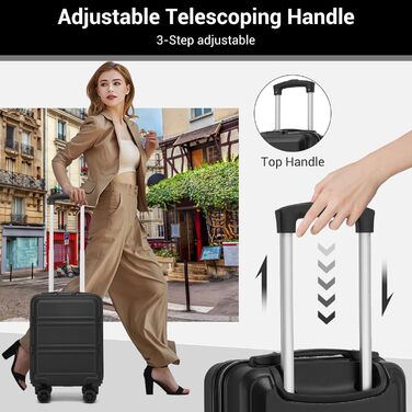 Компактний ручний багаж KONO з від'ємними колесами, 40x30x20 см (без коліс). Легкий борт-валіза з ABSPC для Ryanair, EasyJet & Eurowings (Чорний) 40x30x20 см - Ryanair Чорний