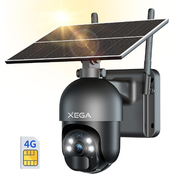 Зовнішня камера спостереження Xega 3G/4G LTE із SIM-картою Бездротова сонячна PTZ IP-камера для вулиці з 2K кольоровим нічним баченням 355/95 Поворотний слот для карти TF Виявлення PIR 2-стороннє аудіо IP66 Водонепроникний