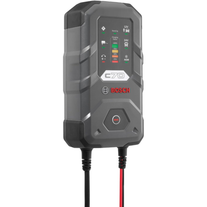 Зарядний пристрій Bosch C70, 10 ампер, з функцією крапельного заряду - Автомобільний зарядний пристрій для свинцево-кислотних, AGM