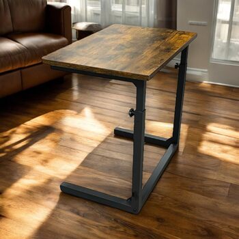 С-подібний журнальний столик для дивана з регульованою висотою, столик для ноутбука для дивана та ліжка, рустикальний коричневий