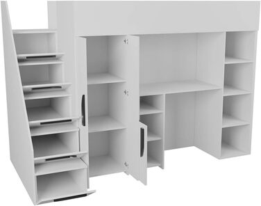 Двох'ярусне дитяче ліжко Hula 14 Двох'ярусне ліжко з шафою, письмовим столом і сходами, на вибір кольору, дитяче ліжко (білий/біли