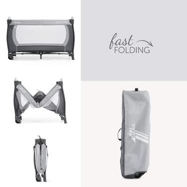 Дорожнє ліжечко Hauck Sleep N Play Center з вкладишем для новонароджених, пеленальний килимок, сумка для перенесення, колеса, висувний доступ, компактне та складне, дитяче дорожнє ліжечко для малюків від народження до 15 кг (Stone)