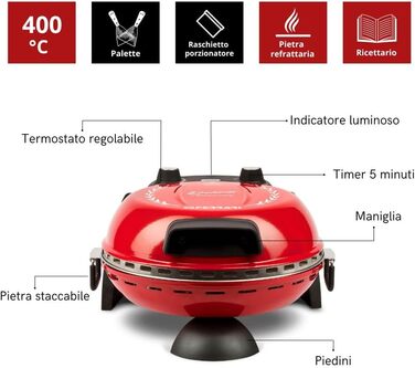 Піч для піци, 1200 Вт, 400 C, лімітована річниця, ароматна піца за 3-5 хвилин, буклет рецептів в комплекті, 3 Ferrari G1017702 Pizza Delizia Anniversary