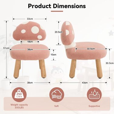 Дитяче крісло для дитячої кімнати, дитяче крісло з шенілу зі спинкою у формі гриба, дитячий диван на дерев&39яних ніжках, дитячий диван для ігрової кімнати, рожевий 1 рожевий