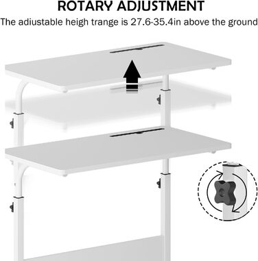 Стіл для ноутбука/комп&39ютерний стіл з регульованою висотою та відділенням для планшета Sogesfurniture, 80 x 40 см, стіл для ПК/диванний столик/стіл для медсестри/бічний столик з колесами, білий.