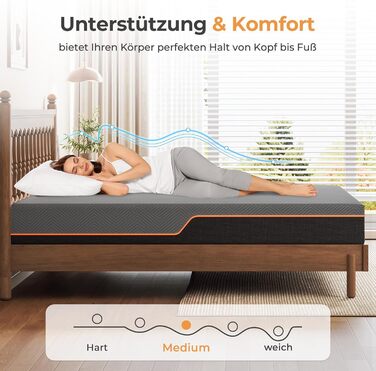 Матрац Vesgantti з піни, ергономічний матрац з гелевої піни з ефектом пам&39яті та дихаючим чохлом, рівні жорсткості H2 та H3, сертифікований Oeko-Tex (сірий-20 см, 90 x 200 см) сірий-20 см 90 x 200 см