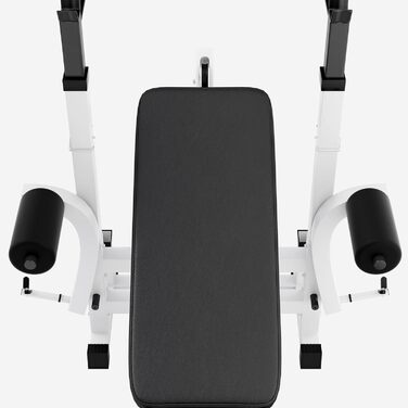 Лава для силових тренувань з обтяженнями - штанга 170 см, комплект штанг 40/70/100 кг, згинання ніг, гантель &quotметелик&quot, станція для віджимань, накладка на згинання рук - тренувальна лава, фітнес-станція, силова станція зі штангою, біла, 70 кг