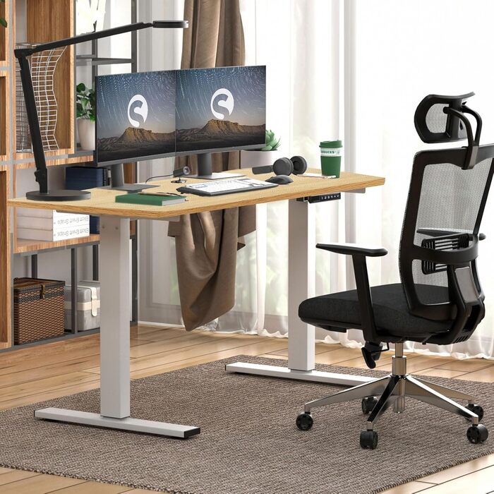 Електричний стіл Soges з регулюванням висоти та функцією пам&39яті для чотирьох індивідуальних варіантів висоти, перевірено TV, міцний сталевий каркас для офісу та дому, 60 x 140 см, тик