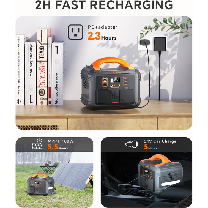 Портативна електростанція 236 Втгод чистої синусоїди змінного струму 300 Вт/230 В, вхід і вихід PD65 Вт, 8 виходів, мобільний генератор живлення для кемпінгу та кемперів на природі (портативна електростанція 300 Вт)