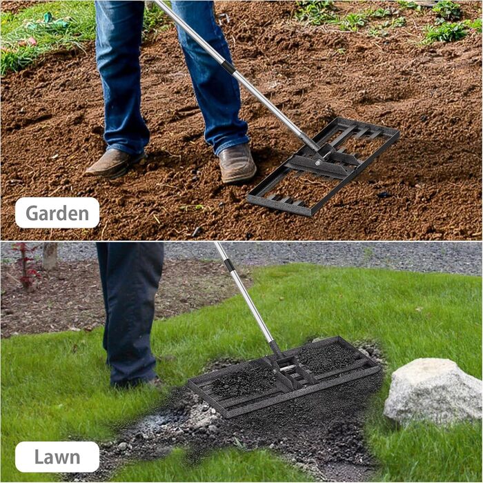 Гребінь для вирівнювання газону 76см 25см з ручкою 180см, садова рейка з нержавіючої сталі для газону, регульований інструмент для вирівнювання газону для гольф-полів, стадіонів та прибудинкових територій