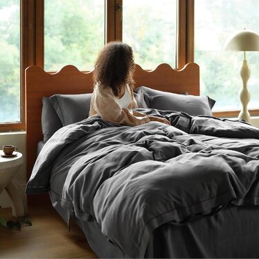 Комплект підковдри Double Stitch by Bedsure Linen Tencel Lyocell, м'який підодіяльник, двоспальний, стійкий, вологонепроникний, ох