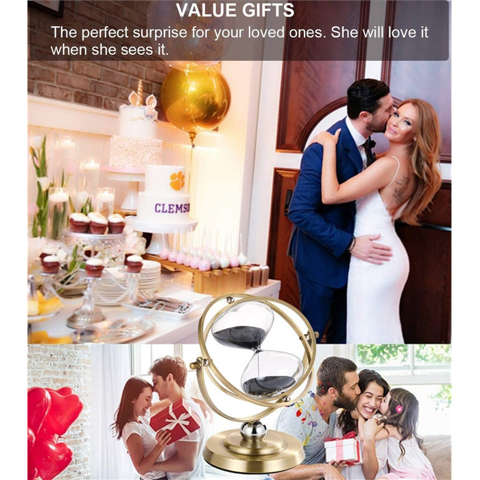 Пісочний годинник SuLiao для Uten, поворотний на 720, старовинний білий пісочний годинник, вінтажний пісочний годинник 1 Hora Reloj de Arena, великий метал, пісочний годинник, офіс, письмовий стіл, дім, весільне оформлення (поворот 720, чорний пісок, 60 х