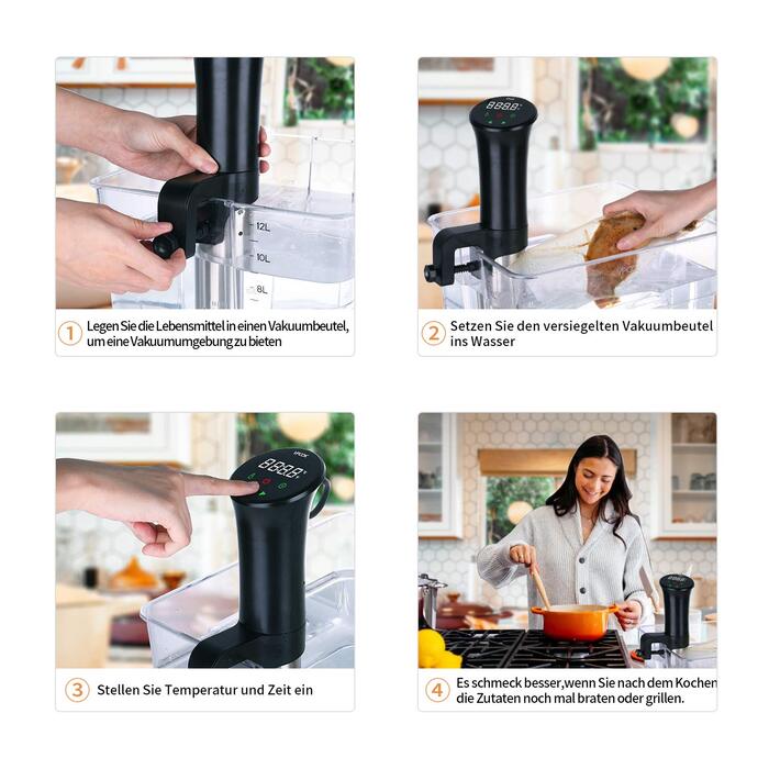 Плита су-від, точний циркуляційний насос для занурення в каструлю, 3D-потужна тиха циркуляція води, з низьким вмістом олії та низьким вмістом жиру, здорове харчування чорне (БАГАТОРАЗОВЕ)