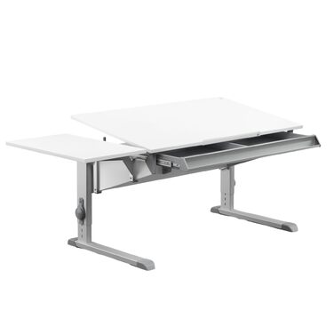 Дитячий письмовий стіл Moll Sprinter, регульований по висоті росте разом з вашою дитиною, ергономічний та нахиляється для вертикального сидіння ідеально підходить для школярів білий письмовий стіл, додаткова шухляда Зроблено в Німеччині Бічна стільниця та