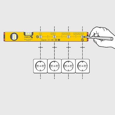 Електричний рівень STABILA, тип 70 Electric, 43 см, легкий алюмінієвий профіль, 1 горизонтальний пухирець, 1 вертикальний пухирець, маркувальні отвори, зроблено в Німеччині, жовтий Тип 70 Electric 43 см