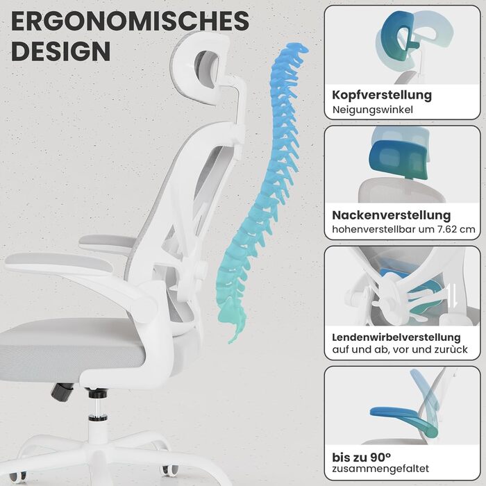 Ергономічне офісне крісло Gotland з сітки з 3D-підлокітниками та поперековою опорою, регульоване по висоті крісло для домашнього офісу та офісу, сірий колір