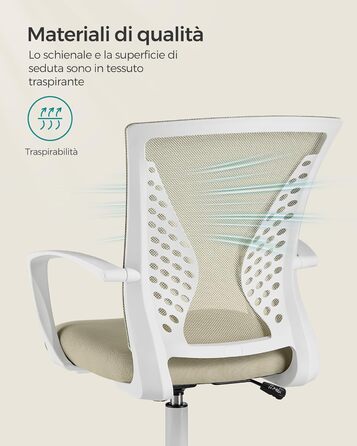 Офісний стілець SONGMICS, стілець для роботи з сітчастою оббивкою, комп&39ютерний стілець з регульованою висотою, обертовий стілець, функція гойдання, повітропроникний, офісний, кабінетний, вантажопідйомність до 120 кг, колір капучино бежевий OBN022K01 ко