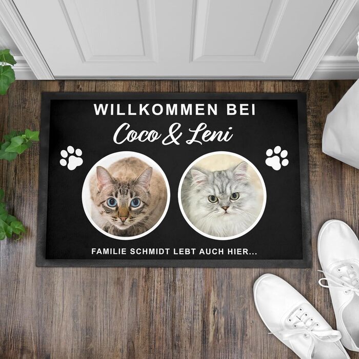Унікальний та персональний килимок для котів Подарунок на новосілля Подарунок на квартиру Килимок для дверей на переїзд Килимок для бруду для використання в приміщенні 60x40 см (2 коти)