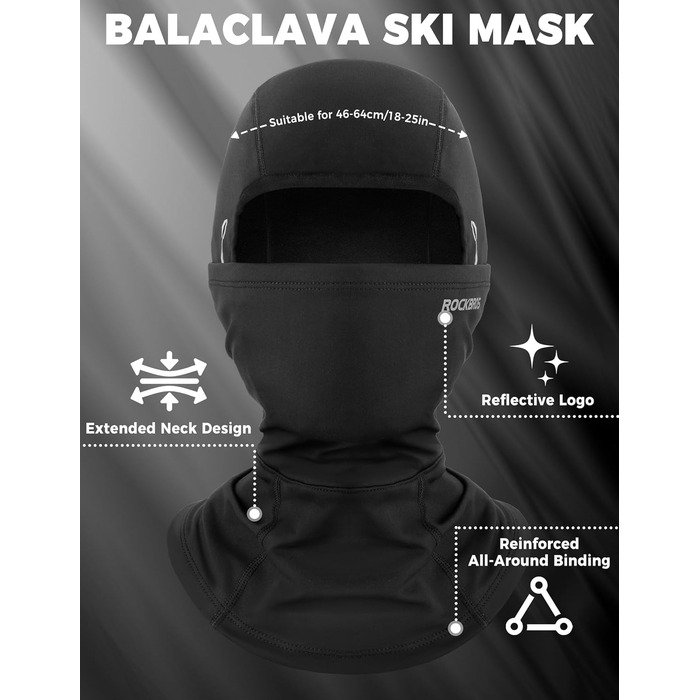 Зимова флісова балаклава ROCKBROS, вітрозахисна лижна маска для чоловіків та жінок, капюшон для шолома, зимова маска для катання на лижах, бігу, велоспорту та мотоциклі