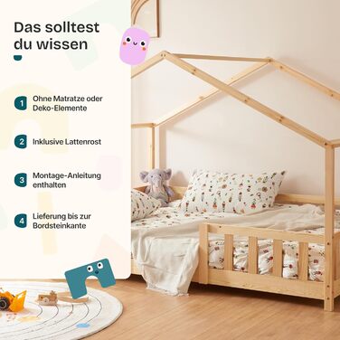 Дитяче ліжко Treviolo 90 x 200 см Дерев&39яне ліжко для дітей із захистом від падіння Каркас ліжка Монтессорі з рейковою основою, сосновий дерев&39яний, колір натурального дерева, 90 x 200 см