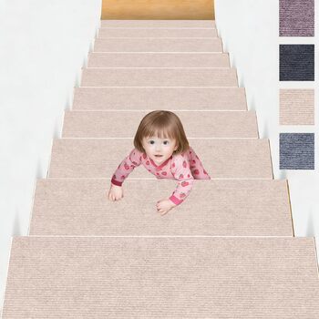 Килимок для сходів 20 x 36 см, самоклеючий та протиковзкий, м&39який ворс, можна різати, багаторазовий, 5 протиковзких сходинок, килимки для сходів для дітей та домашніх тварин, D