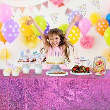 Скатертина День народження, гаряча рожева скатертина для вечірки Водонепроникна пластикова скатертина Рожева фольга Скатертина для