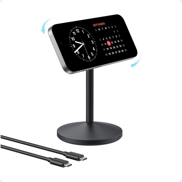 Бездротова зарядна станція Anker MagGo, 15 Вт Qi2 для MagSafe, підставка з кабелем USB-C, магнітний зарядний пристрій для iPhone 1