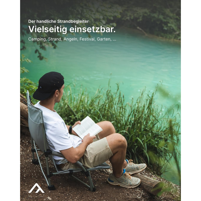 Складаний пляжний стілець qeedo Johnny Beach з сітчастою вентиляцією, невеликий розмір у упаковці, портативний з сумкою для перенесення, складний сонцезахисний стілець, пляжний стілець, кемпінговий стілець з широкими ніжками та низьким сидінням, пісочно-с