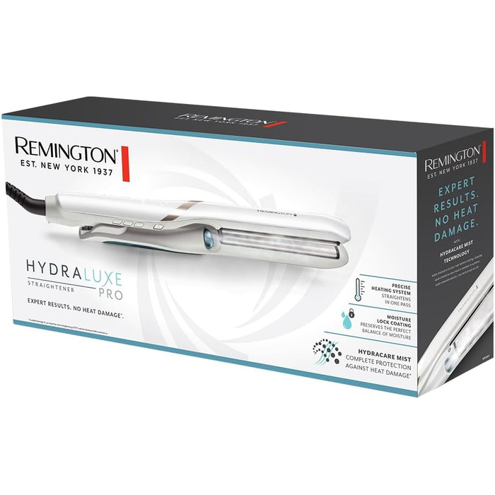 Випрямляч для волосся Remington Hydraluxe Pro S9001 (технологія зволоження Hydracare для захисту від перегріву, керамічне покриття, що утримує вологу), білий