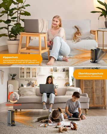 Енергозберігаючий, невеликий, тихий електричний обігрівач - керамічний PTC швидкого нагріву потужністю 900 Вт, 3-швидкісний кнопковий настільний обігрівач із захистом від перекидання для офісу, спальні, ванної кімнати, чорний