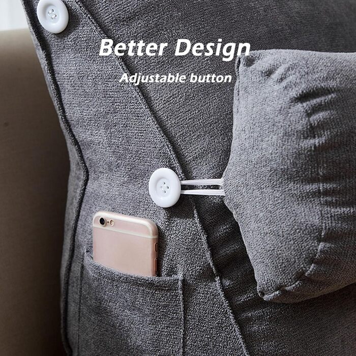 Трикутна подушка для читання, клиноподібна поперекова подушка, подушка для підтримки спини, подушка для підтримки попереку, подушка для спинки, подушка для узголів&39я ліжка з регульованою подушкою для шиї (60 x 50 x 22 см, сірий) 60x50x22 см сірий