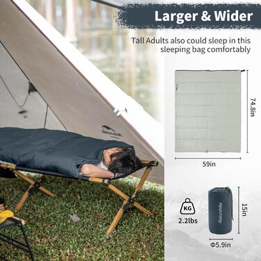 Спальний мішок Naturehike для дорослих, легкий прямокутний сплайсований 3-сезонний спальний мішок, для кемпінгу на природі, походів, синій