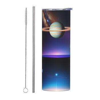 Кухоль з прямою трубочкою, дизайн Космічний Сатурн, принт, дорожній кухоль, підходить для кемпінгу, офісу та дому, 590 мл