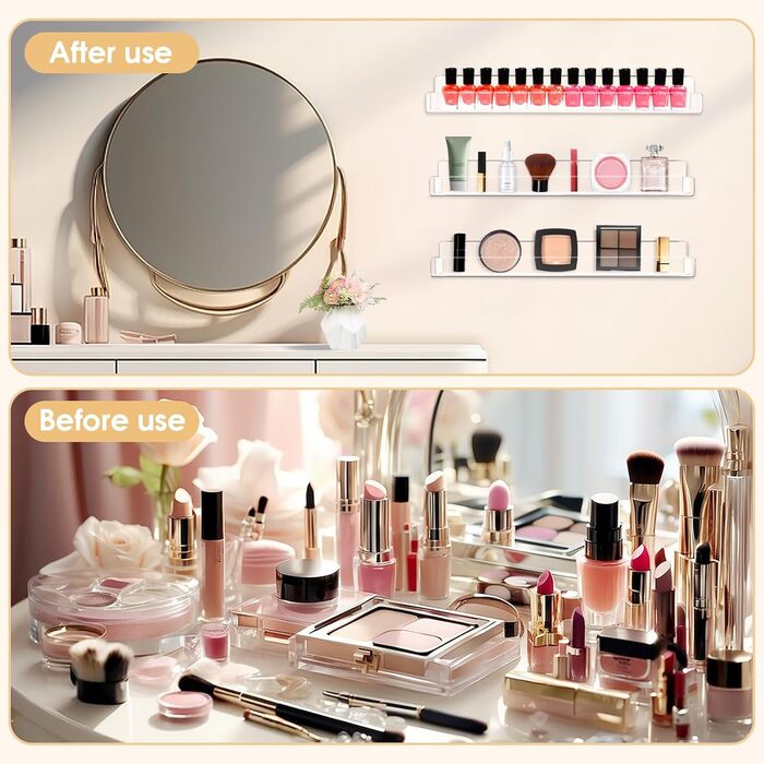 Настінна полиця для акрилового лаку для нігтів з 6 предметів, стійка для фарб, настінна косметична вітрина з протиковзкими вставками, на 90 флаконів (15 дюймів)