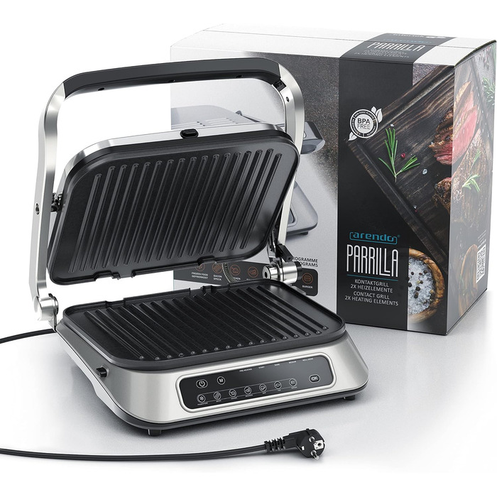 Контактний гриль Електричний гриль - Електричний настільний гриль - Бутербродниця - Мультигриль з цифровим управлінням 1900 Вт - 7 програм - Легко чиститься завдяки знімним пластинам - Нержавіюча сталь 1900 Вт B Срібло