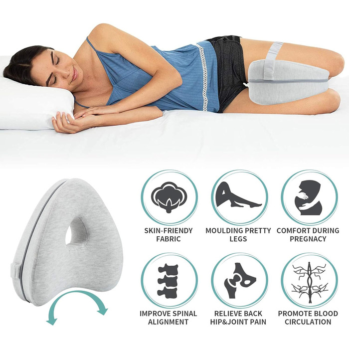 Подушка для коліна CREATESTAR для сну на боці, подушка для ніг, ергономічна подушка для сну на боці з оптимальною колінною піною з ефектом пам&39яті для позиціонування подушки зі знімним та пральним чохлом, світло-сірий дизайн із серцем