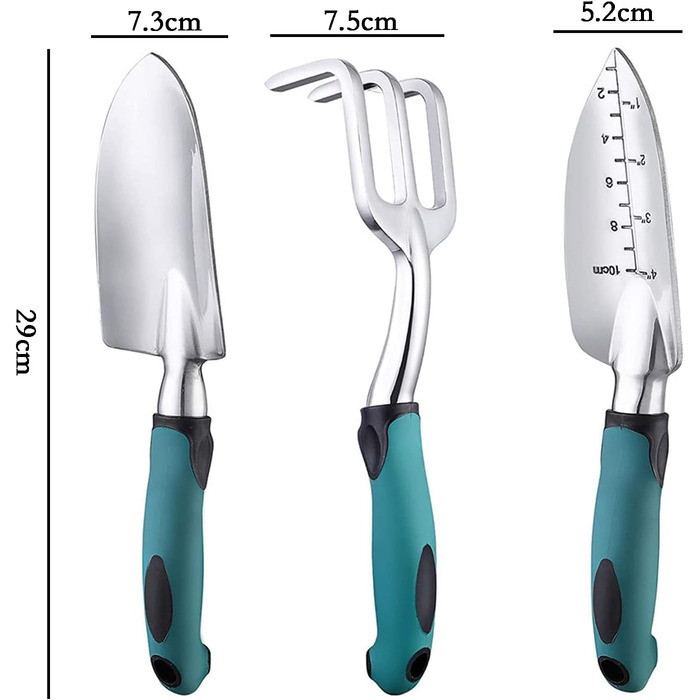 Набір садового інструменту BIGP з 3 предметів, литий алюмінієвий набір садового інструменту з ручною лопаткою, садовою лопаткою, граблями для посадки саду
