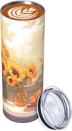 Кухоль з прямою трубочкою, соняшники під підвіконням, дорожній кухоль з принтом, підходить для кемпінгу, офісу та дому, 590 мл