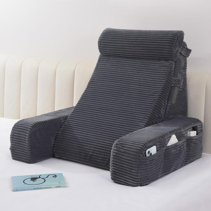 Регульована подушка для читання та спинка Vekkia - зонована піна різної щільності для цілеспрямованої підтримки, бічні кишені XL - крісло-ліжко для читання, гри, відпочинку та відпочинку