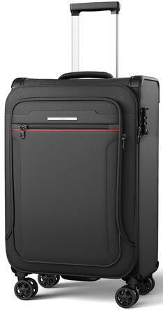 Розширюваний валіза-кейc з мяким корпусом - ручна поклажа, малий розмір 55x38x23 см, тканинний валіза на колесах, водонепроникний, з 4 колесами та TSA замком, обєм 48 літрів, чорний S Чорний