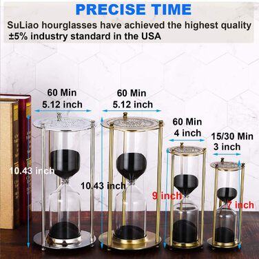 Пісочний годинник SuLiao для Uten, Поворотний на 720, Старовинний білий пісочний годинник, Вінтажний пісочний годинник 1 Hora Reloj de Arena, Великий метал, Пісочний годинник, Офіс, Письмовий стіл, Дім, Весільне оформлення (Чорний, 15 хвилин)