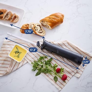 Професійний електричний ніж Elite Gourmet EK9810 акумуляторний, з 4 зубчастими лезами та запобіжником, нарізання (чорний колір)