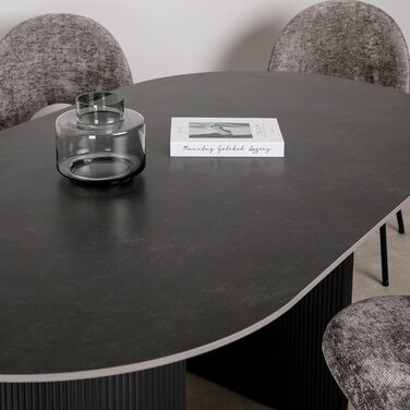 Овальний обідній стіл LISANDRO, 160 x 90 см, з керамічною стільницею, темно-сірий/чорний сучасний кухонний стіл з міцною керамічною стільницею та стабільним металевим каркасом для стильної їдальні або кухні