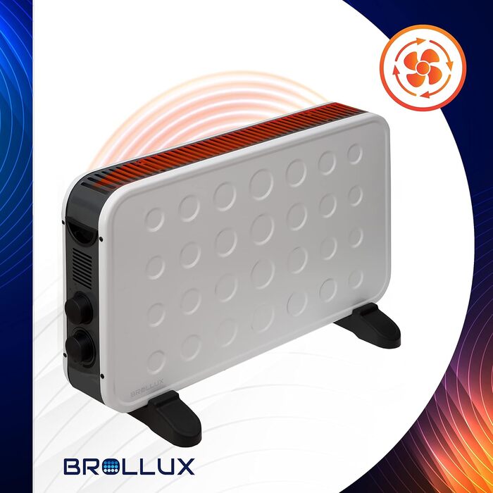 Електричний обігрівач Brollux WT2K 2000 Вт з вентилятором, портативний обігрівач, електричний радіатор, конвекторний обігрівач, 2-ступінчастий термостат, білий, турбо білий, турбовентилятор