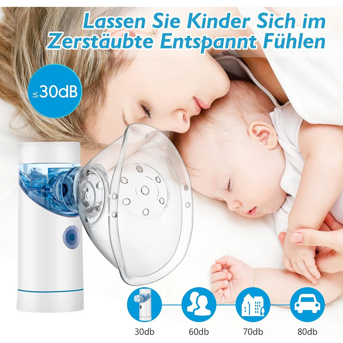 Набір портативних інгаляторів, безшумний інгалятор-небулайзер з мундштуком і маскою, ефективний при респіраторних захворюваннях, заряджається від USB, інгалятор для дітей і дорослих, білий