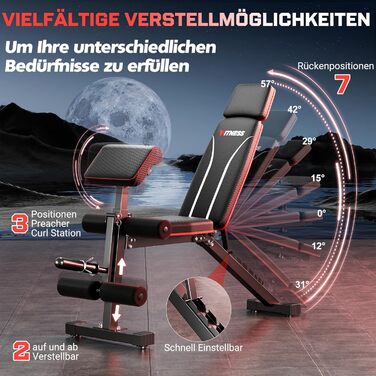 Складана лава для важкої атлетики XDDIAS з розгиначами ніг та накладкою для згинання рук, регульована тренувальна лава для домашнього спортзалу, складна лава для вправ, швидко складається, плоска, нахилена, чорна