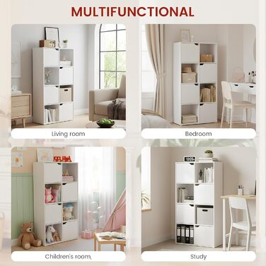 Книжкова полиця для кабінету, спальні та вітальні, книжкова шафа з 4 дверцятами та 8 відділеннями, полиця для зберігання, окремостояча полиця, офісна полиця, полиця для файлів, полиця для папок, 60 x 30 x 120 см