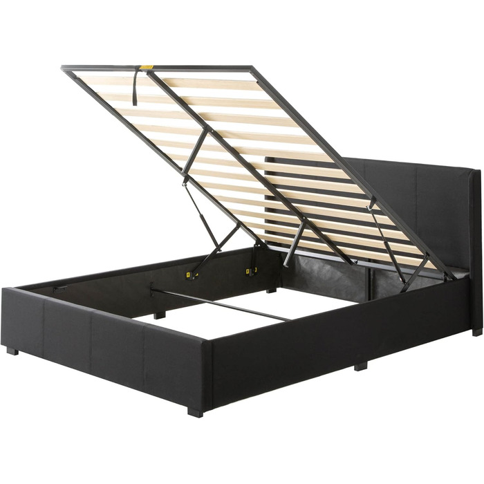 Ліжко Zinus Maddon з м&39якою поверхнею 140x200 см з місцем для зберігання - Висота 31 см з дерев&39яною рейковою основою та узголів&39ям - Гідравлічний підйомний механізм та місце для зберігання - Чорне 140 x 200 см Чорний